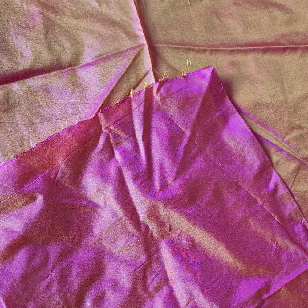Dupioni Silk Fabric - Green, Pink, Orange/Pink Iridescent - Picture 4 of 16